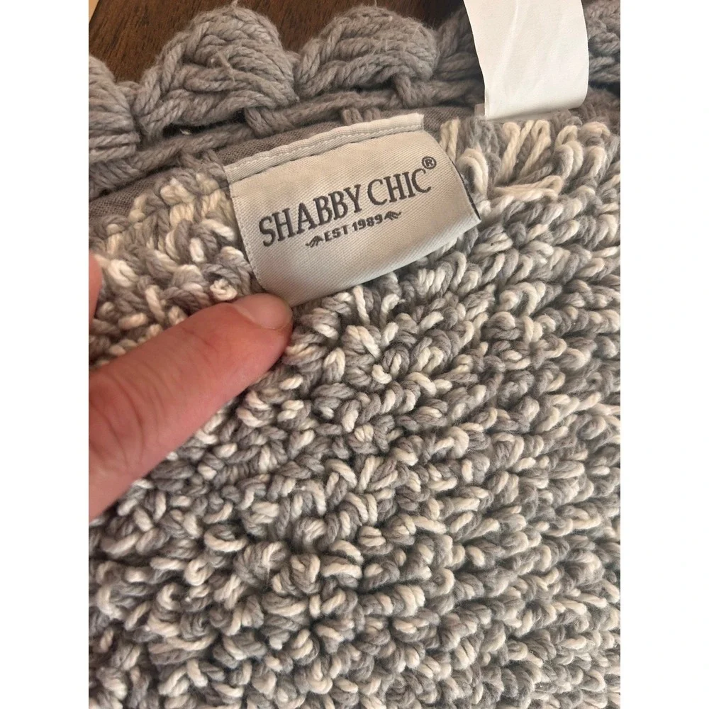 Shabby Chic Grey Cotton Crochet Bath Mat Round 26